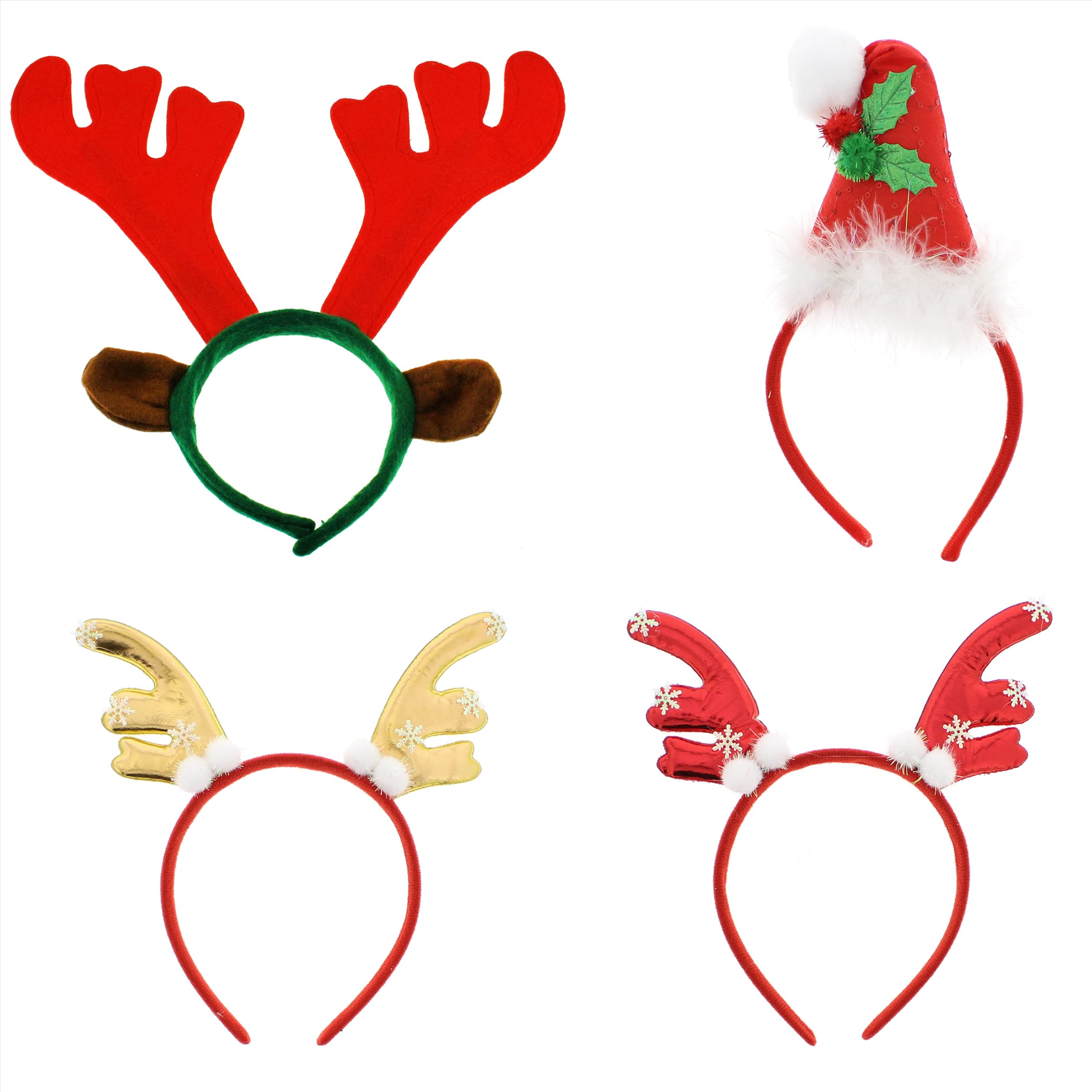 Zac's Alter Ego Pack of 4 Christmas Holiday Headbands, Assorted Festive Head Boppers