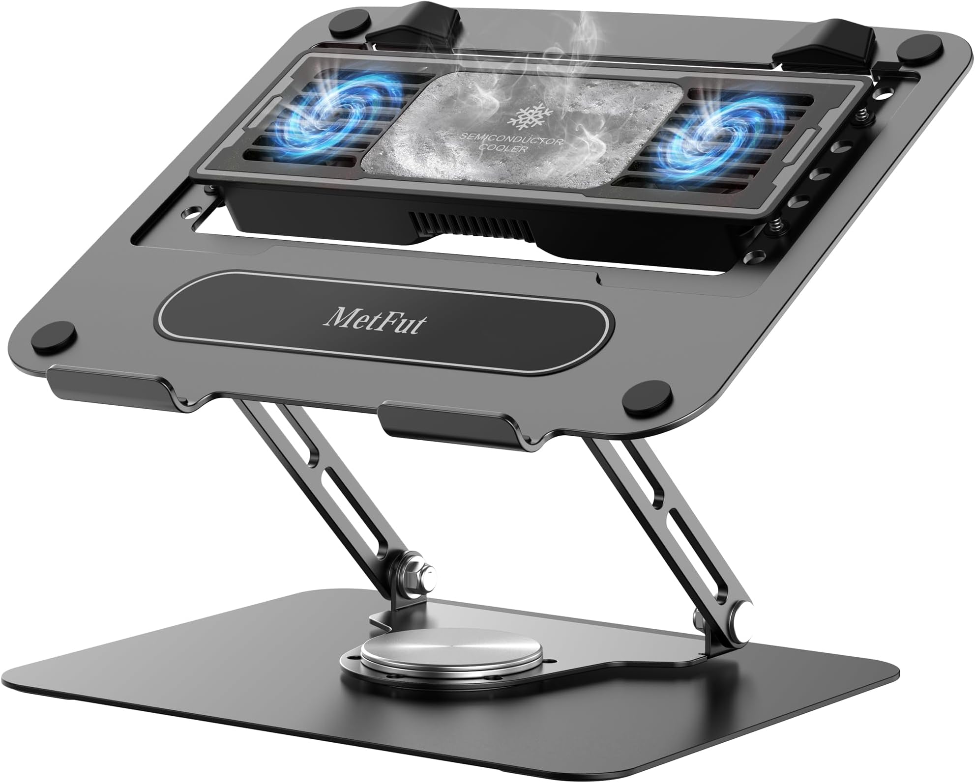 Laptop Cooling Stand [2025 New] Removable Thermoelectric Cooler Peltier Cooling Pad Adjustable & 360 Degree Rotating Stand Rugged Carbon Steel 20Db 2-Stage Cooling Fits Up to 16" (Black)