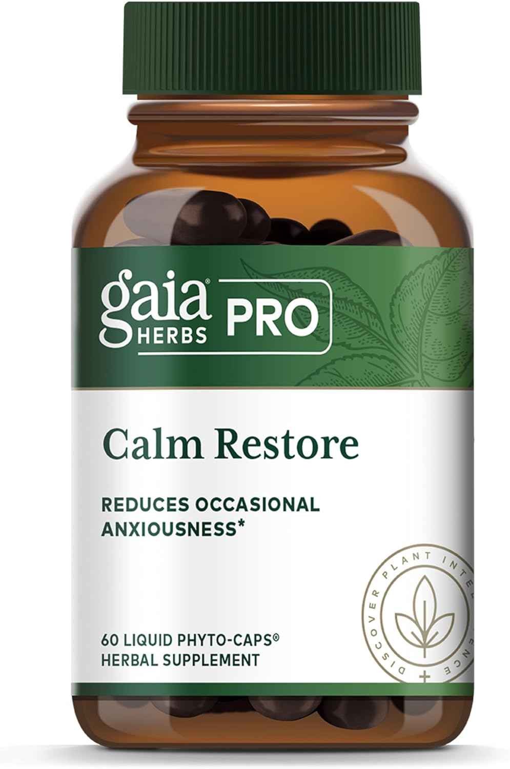 GAIA HERBS PRO Calm Restore - Nervous System Support Supplement* - Calm Support Supplement* with Skullcap, Chamomile, Holy Basil & Lavender - 60 Liquid Phyto-Caps (20 Servings)