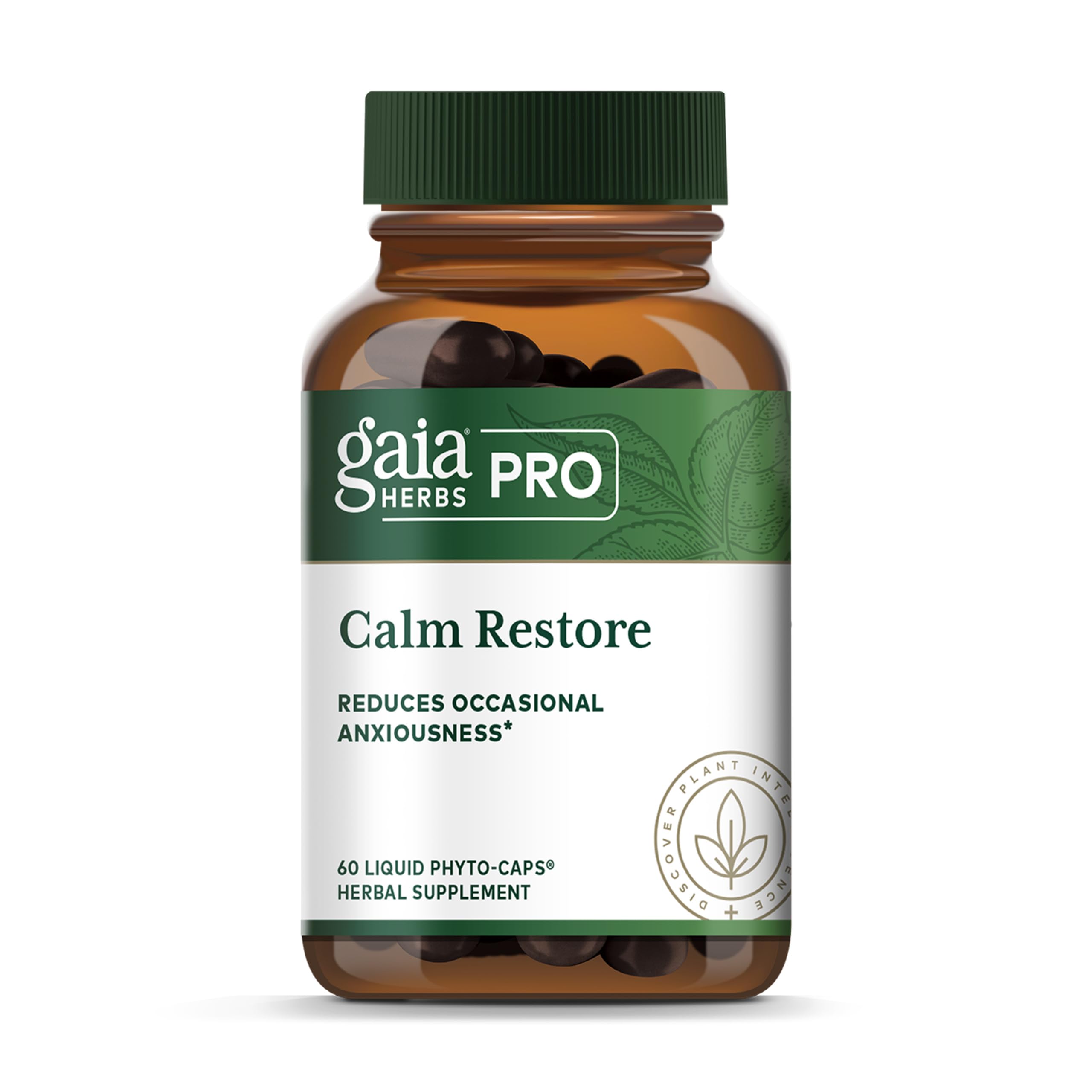 GAIA HERBS PRO Calm Restore - Nervous System Support Supplement* - Calm Support Supplement* with Skullcap, Chamomile, Holy Basil & Lavender - 60 Liquid Phyto-Caps (20 Servings)