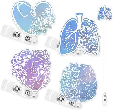 ممرضة شارة بكرات 4PCS حاملات شارة قابلة للسحب مع مشبك التمساح أنماط دماغ القلب قزحي الألوان النمط المجسم شارة لطيفة بكرات ممرضة RN طبيب التمريض تقدير التخرج هدية