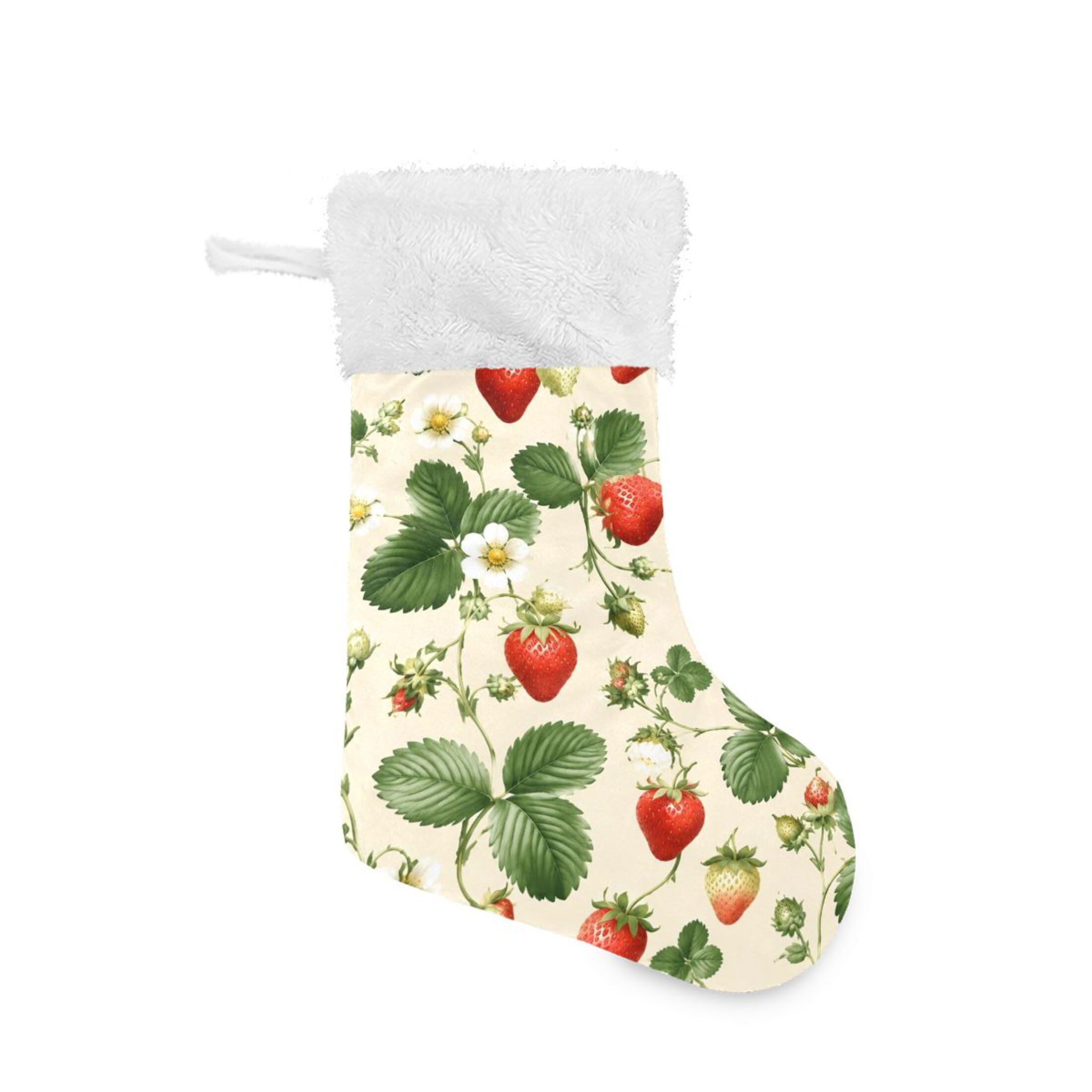 Fuauuyl Strawberry Christmas Stocking 18 In Xmas Hanging Stocking with Plush Cuff for Family Holiday Party Fireplace Decorations, 1 Pack
