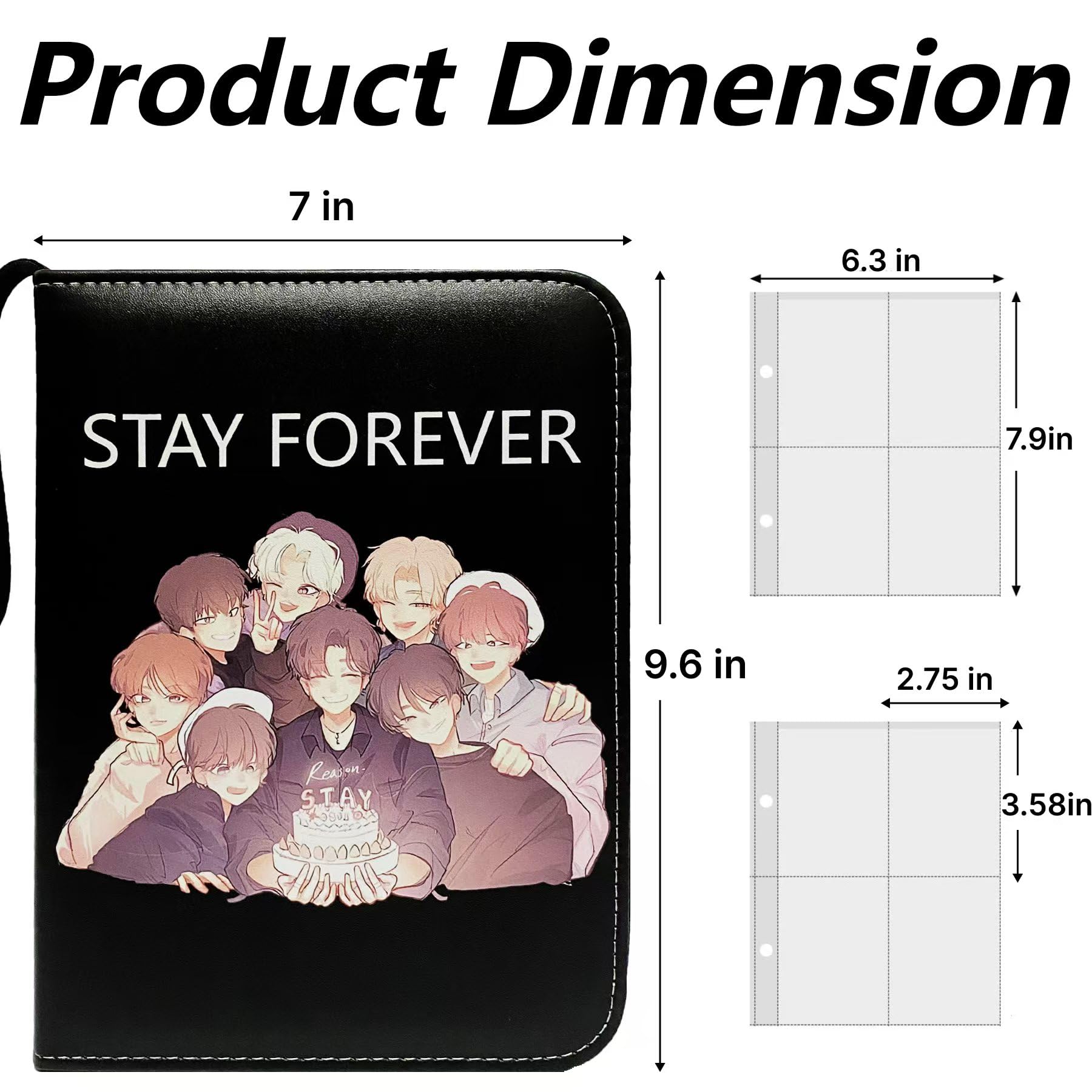 KPOP - Carpeta para tarjetas de fotos, 400 bolsillos, con fundas para tarjetas Lomo, color negro