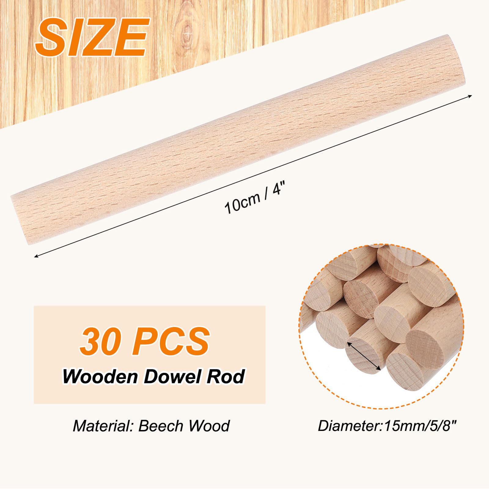 PATIKIL 5/8 x 4 Inch Wooden Dowel Rod - Image 2
