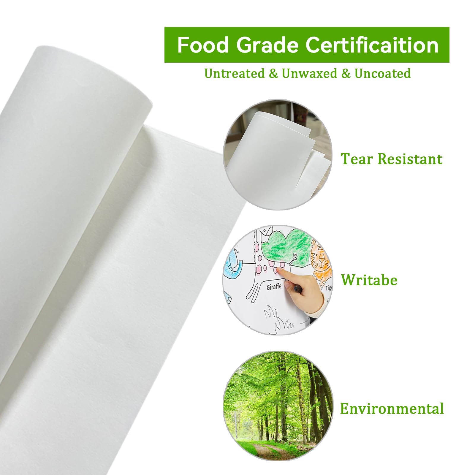 Rollo de papel de carnicero de 24 pulgadas x 164 pies, papel kraft blanco de grado alimenticio para barbacoa, ahumador, congelar, asar carne, sin blanquear, sin encerar y sin revestimiento, perfecto