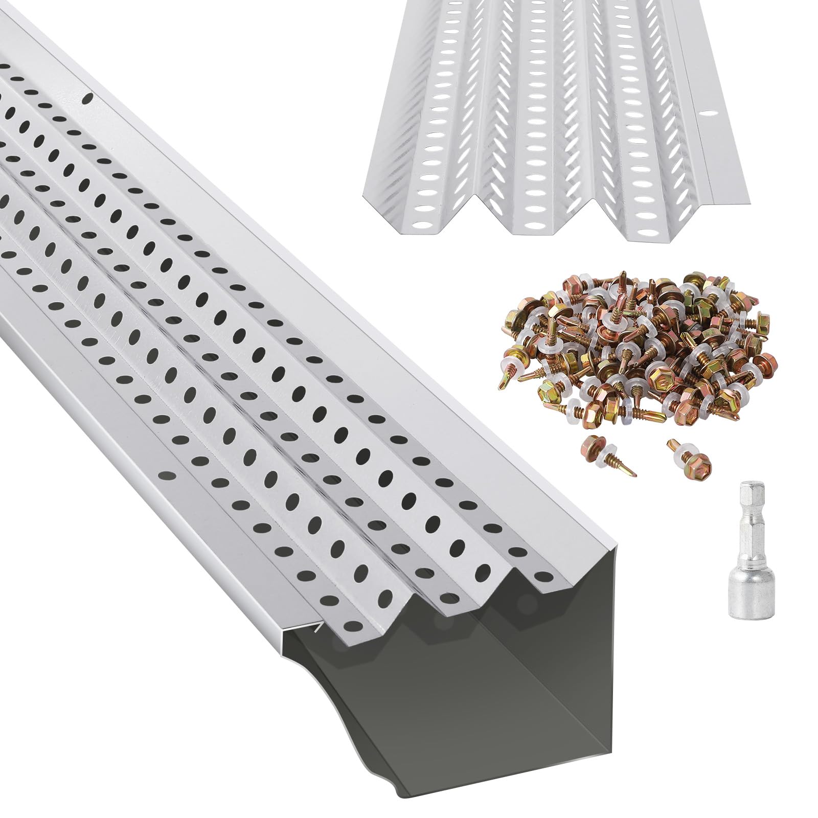 Dachrinnen-Laubschutz aus Aluminium – Mikro-Netz 0,275 Zoll, robust, universell, zum Selbermachen, schützt vor Blättern und Schnee – für jede Art von Dachrinne und Dach – 5inc 50FT