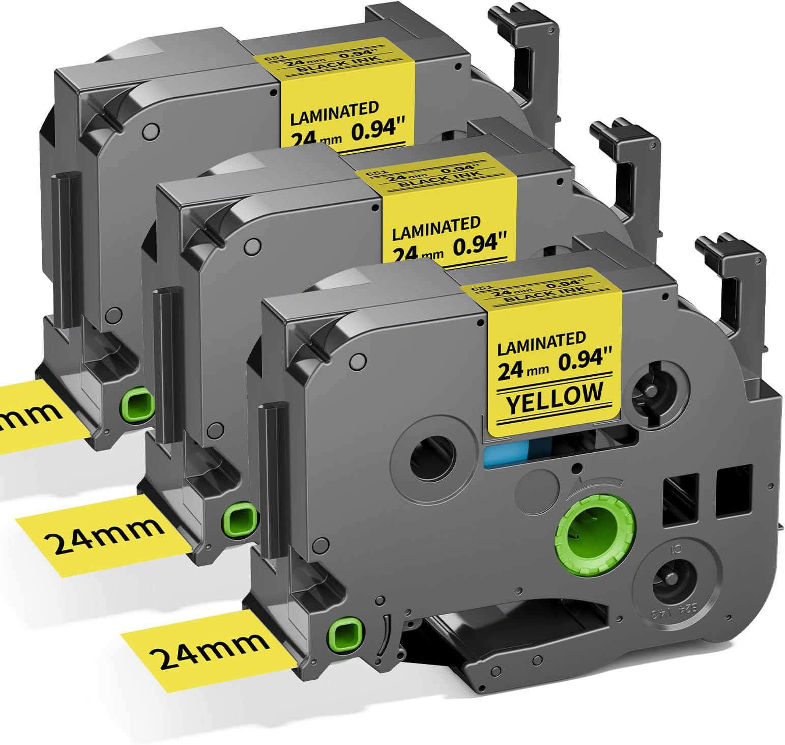 Label KINGDOM TZe-651 24mm Yellow Label Tape Replacement for Brother P-Touch TZ-651 1 Inch Black on Yellow TZ Tape 24mm 0.94 Laminated Yellow Compatible with Brother PTD600 PTD610AD PTP710BT, 3-Pack