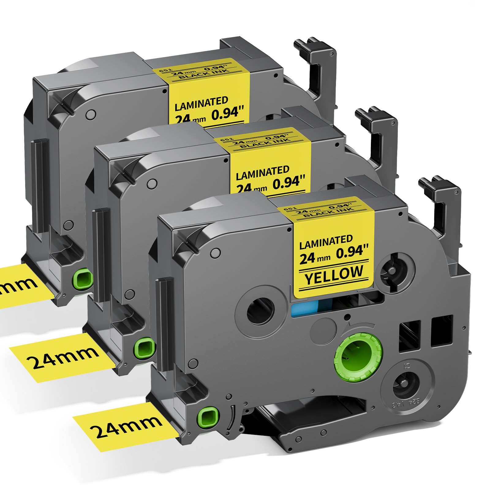 Label KINGDOM TZe-651 24mm Yellow Label Tape Replacement for Brother P-Touch TZ-651 1 Inch Black on Yellow TZ Tape 24mm 0.94 Laminated Yellow Compatible with Brother PTD600 PTD610AD PTP710BT, 3-Pack