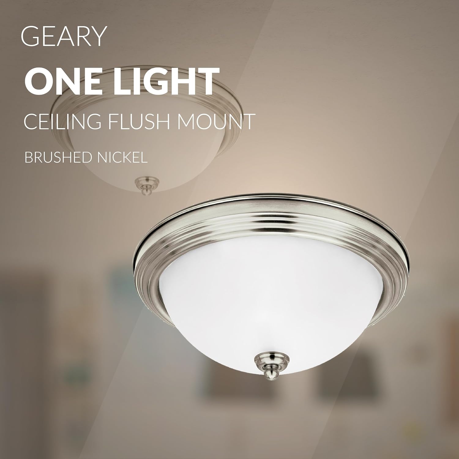 Generation Lighting 1-Light Geary Transitional Flush Mount Ceiling Lamp Brushed Nickel 77063EN3-962, Ceiling Light Fixture for Home Decor, Ceiling Mount Light for Bedroom, Kitchen, Living Room Decor