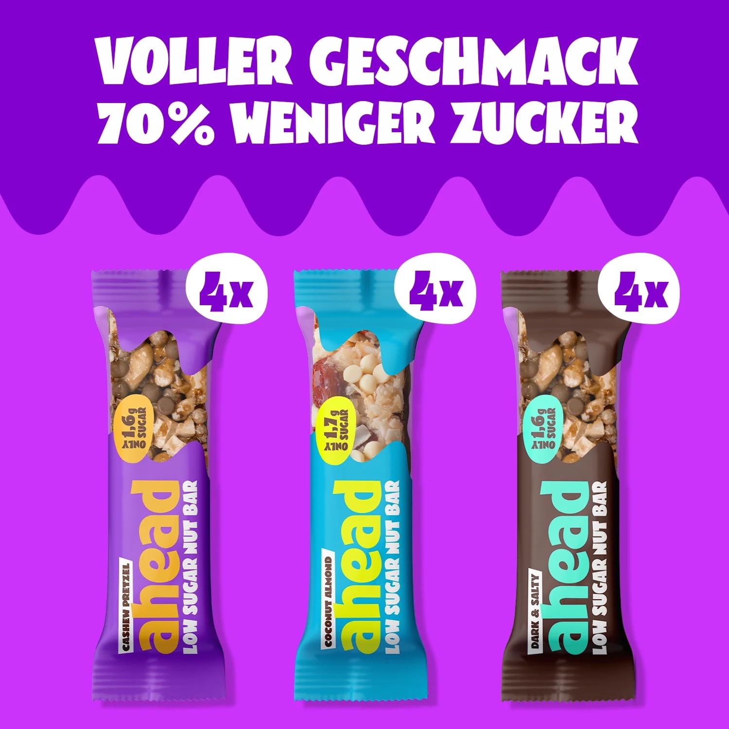 ahead Nutbar Mixbox | Nussriegel Müsliriegel ohne Zuckerzusatz mit 3 Sorten - 12x35g mit nur 1,7g Zucker
