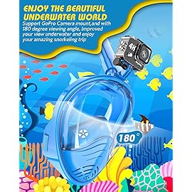 QingSong Kids Snorkel Mask Full Face, Snorkeling Set with Camera Mount, 180 Degree Panoramic View Snorkeling Gear Anti-Fog Anti-Leak
