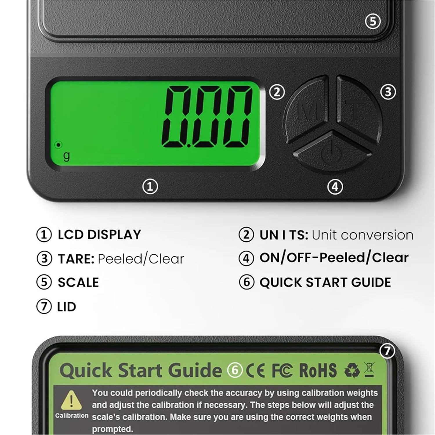 Digital Pocket Scale 500G/0.01G – Super Accurate, Multi-Functional Food, Jewelry and Small Items Weighing Scale, Compact Design, with Display, Peeling Function and Easy to Clean(200G-0.01G)