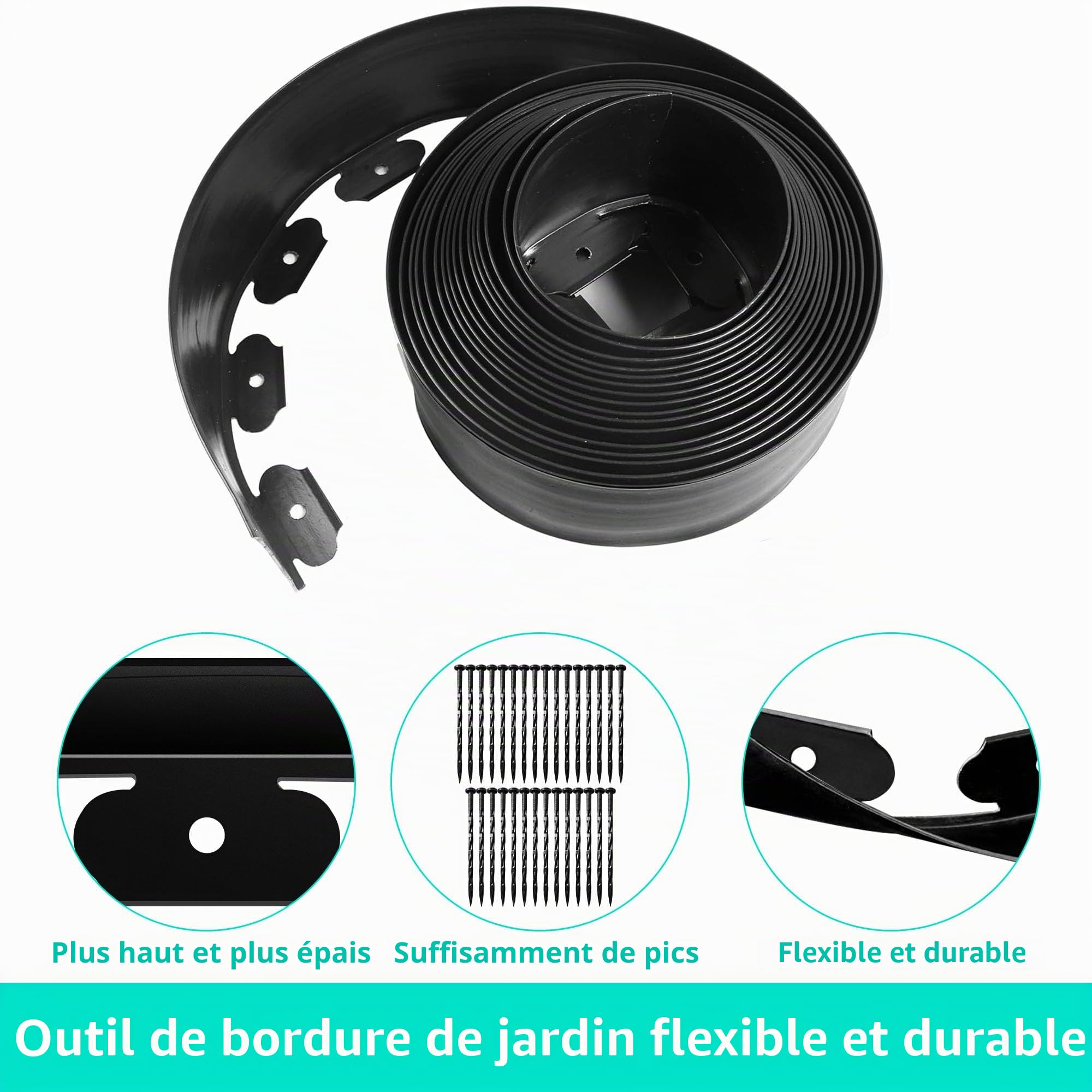 Bordure de Jardin Flexible, Bordure Jardin Exterieur Hauteur 10cm, Bordure de Jardin en Plastique 10 mètres avec 30 Piquets d'ancrage, Garden Edging, Bordure de Tonte (10M (Longueur) x 10CM (Haut))