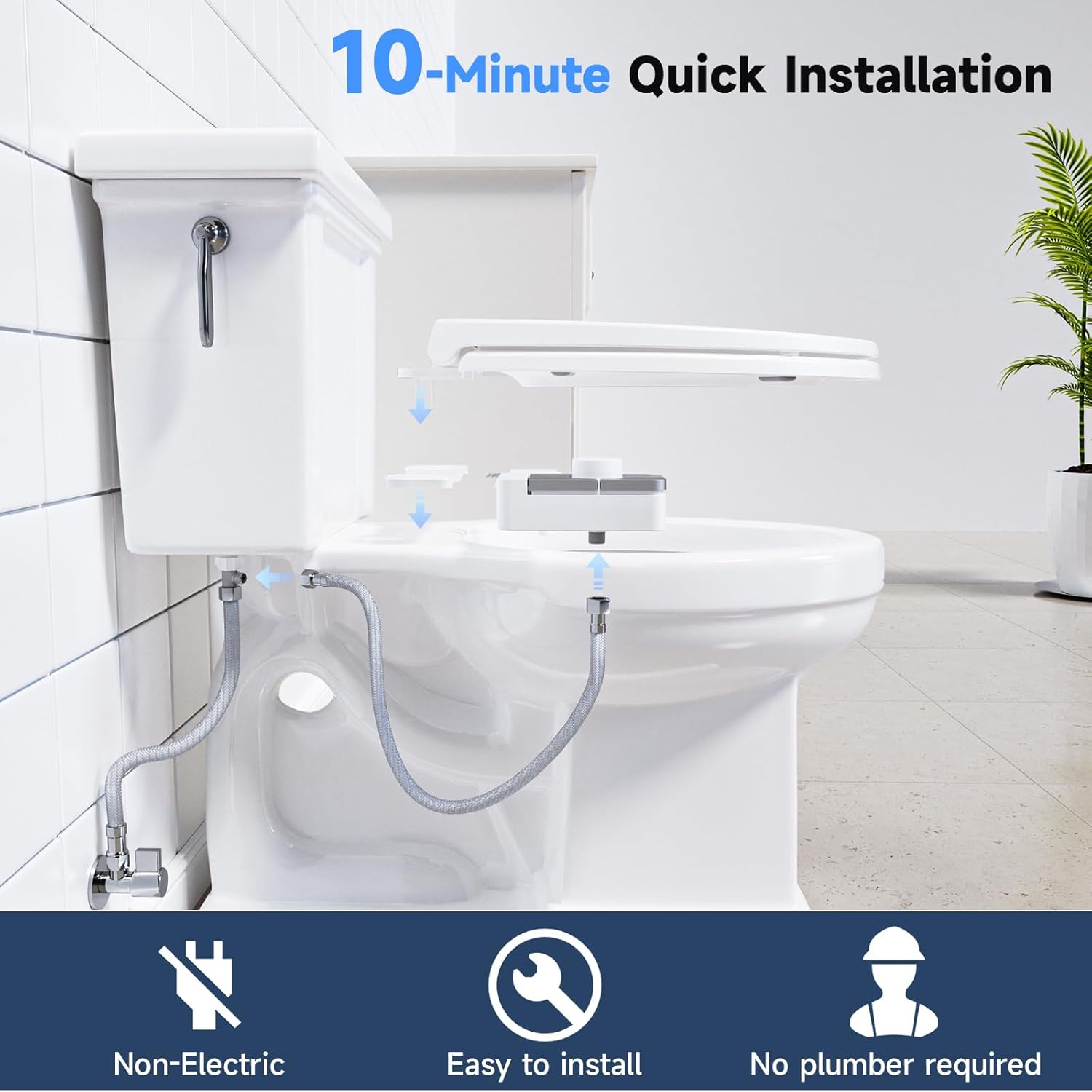 SAMODRA Bidet Attachment for Toilet, Non-Electric Fresh Cold Water Bidet Toilet with Angle Control Dual Nozzle, Adjustable Water Pressure & Self Cleaning Nozzle (1 Unit, Silver)