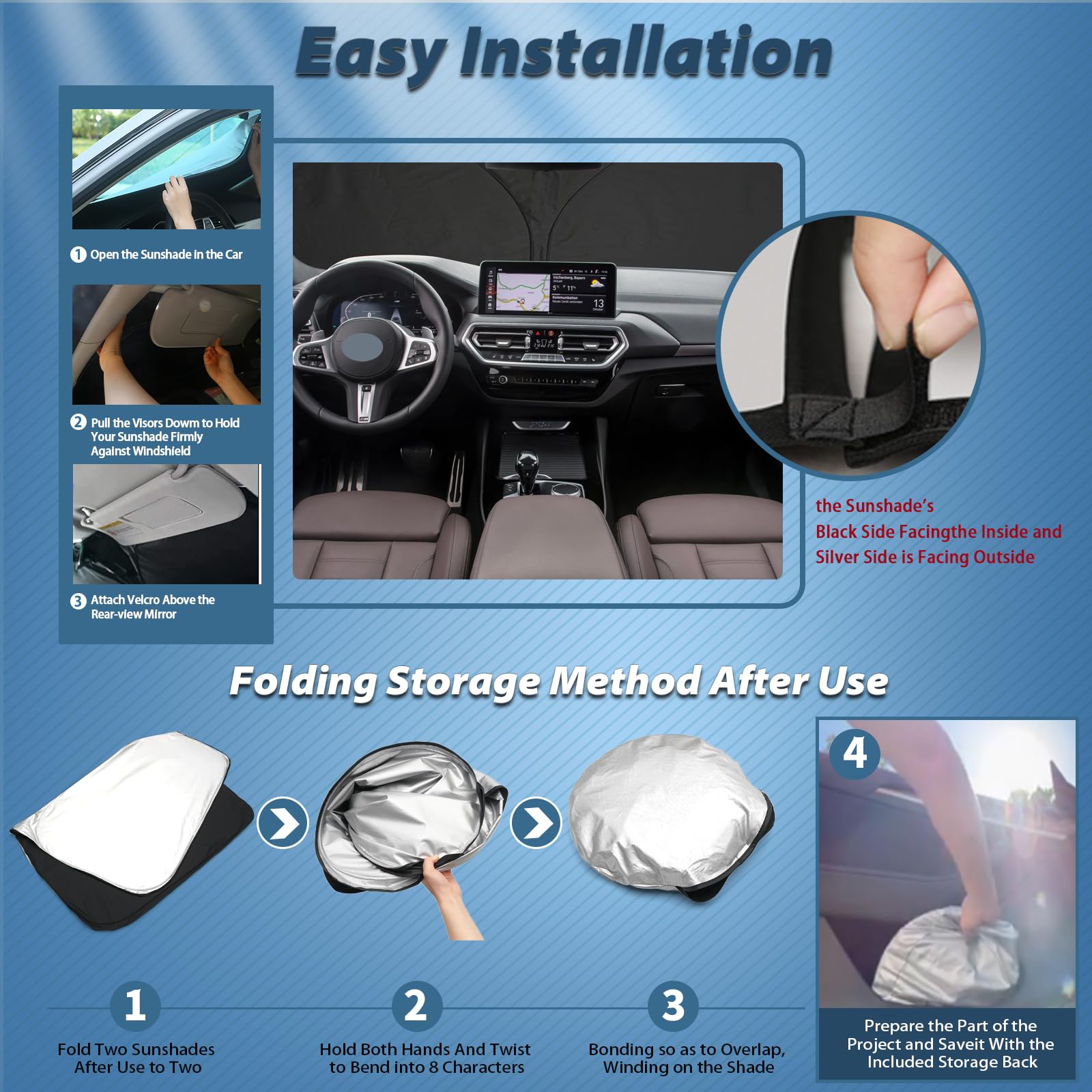 Parasole Per Parabrezza Auto BMW X3 G01 E IX3 2018-2025 - In Alluminio, Termico E Anti UV | Facile Da Riporre - Foto 3