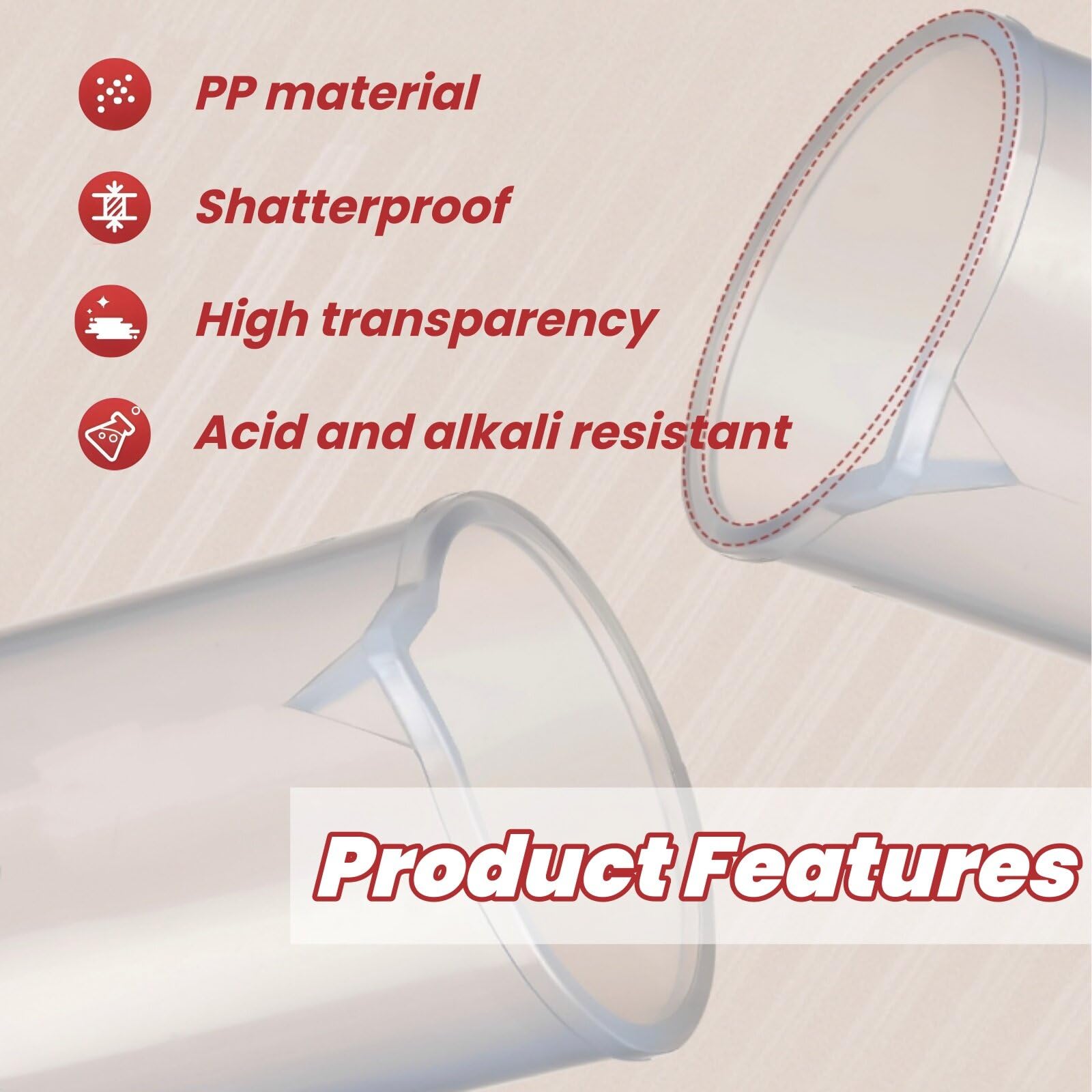 Tokaneit Transparente Probeta Medidora Plástico 50ML Cilindros Medidores Reutilizable con Base Hexagonal y Boquilla Inclinada Herramienta de Laboratorio