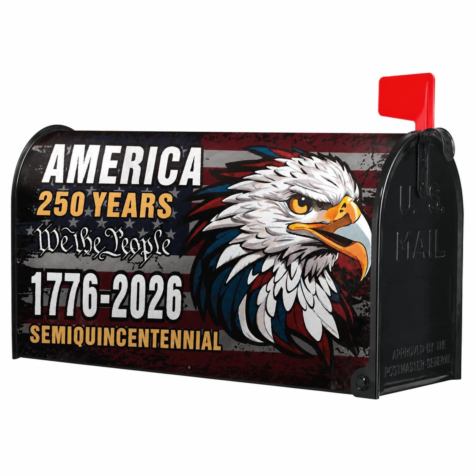 Mailbox Cover, America 250th Anniversary Patriotic Magnetic Wrap for Standard Mailboxes, Outdoor Decor, 18.1″ x 20.9″ (C)