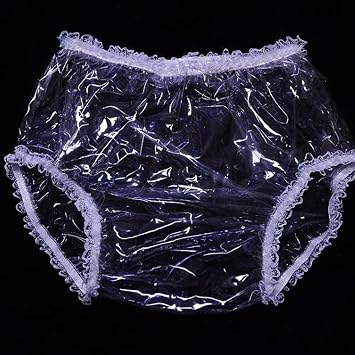 Adult Incontinence Pants, Clear PVC Elastic Drawstring Drift Waterproof and Leakproof Underwear, Lace Trimmed High Waist Incontinence Plastic Diapers, Diapers for Men and Women