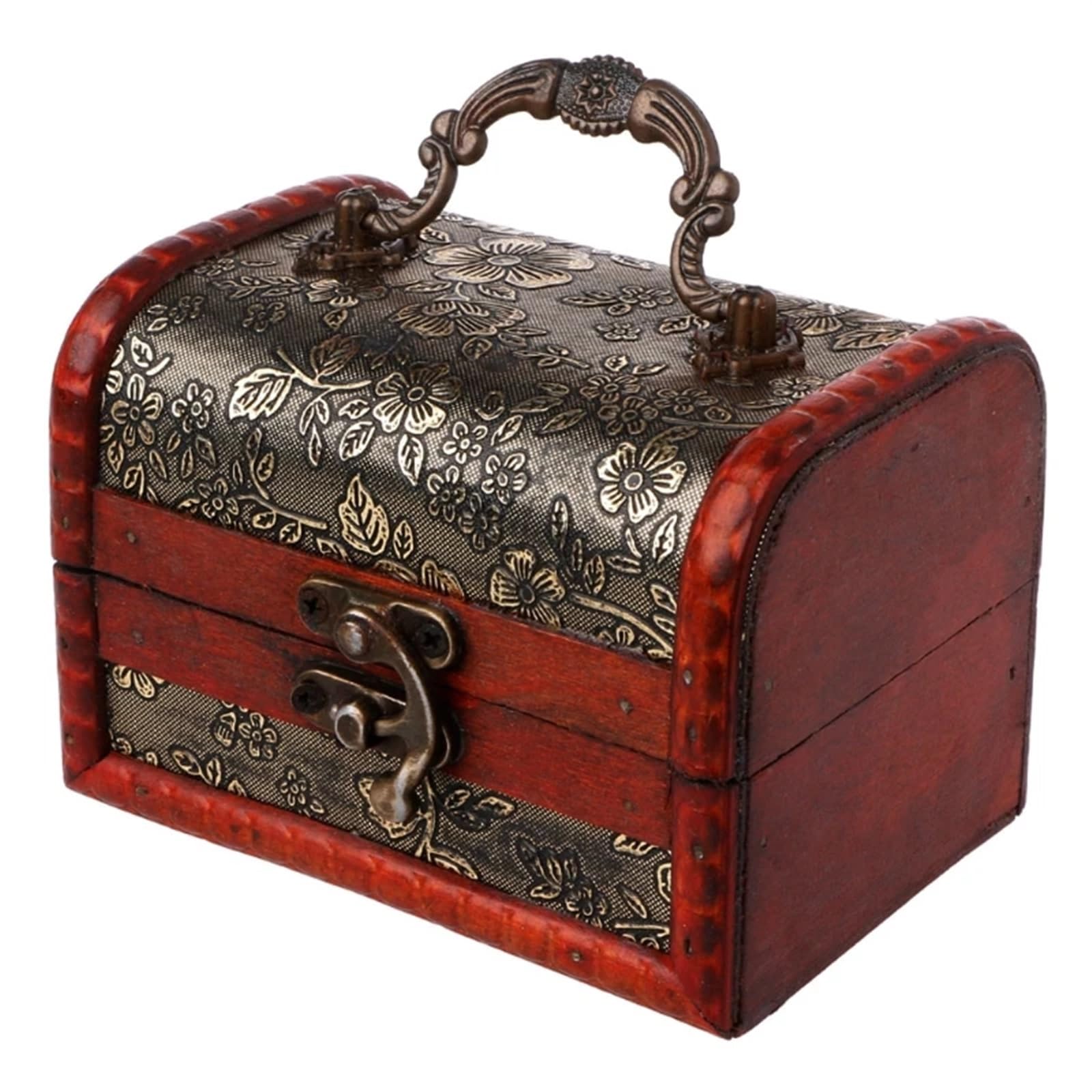 YShiuoL Wooden Storage Box Small Vintage Jewelry Box Treasure Organizer Handmade Wooden Locking