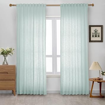 4 in 1 Header Linen Light Filtering Curtain 50W x 106L, 1 Panel | Linen-blend Window Drapes, Rod Pocket/Back Tab/Hook Belt/Flat Hook for Bedroom Living Room, 106 Inch Length, Blue Gray