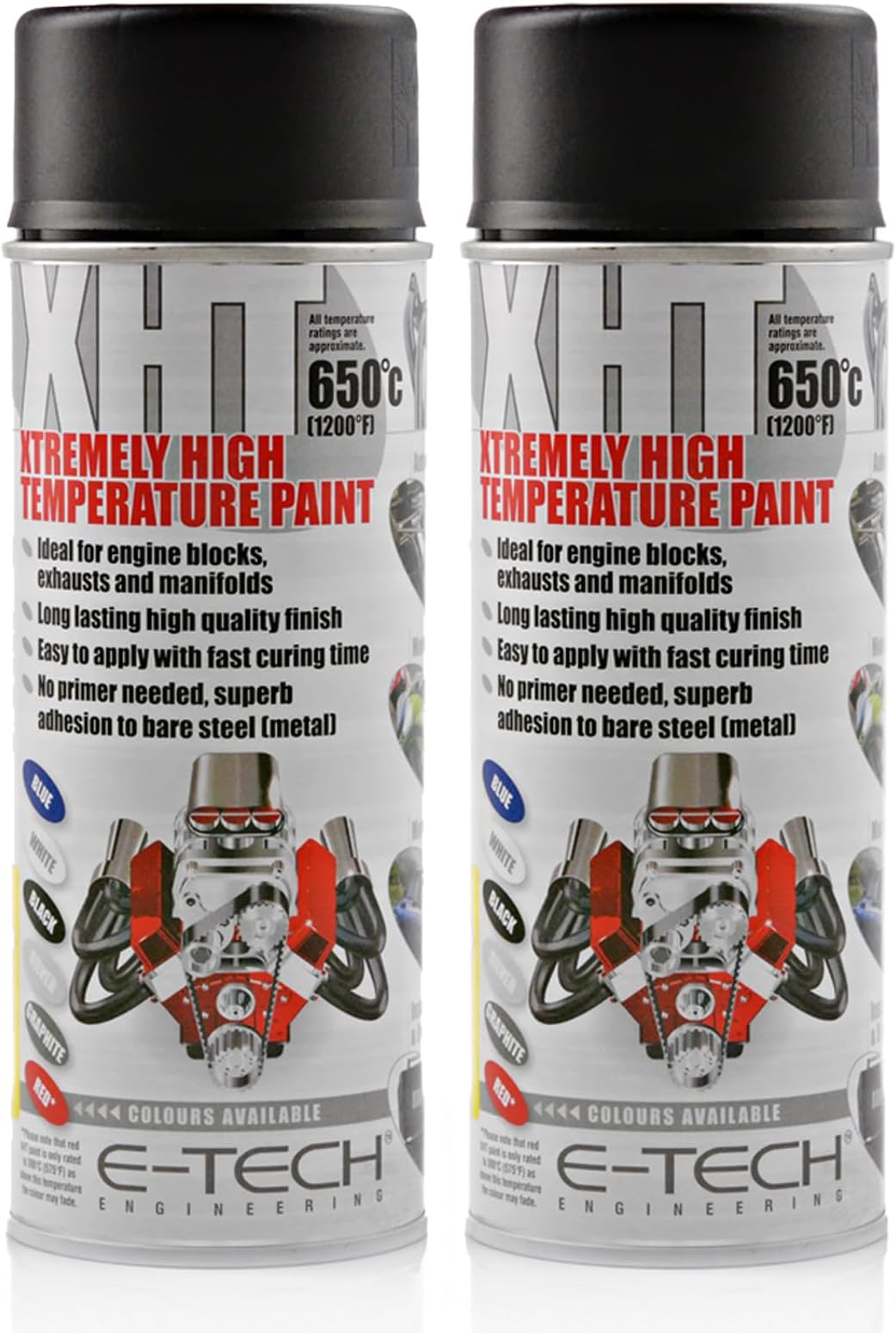 XHT Paint Twin Pack - (Black) Extremely High Temperature Spray Paint - Heat Rated 650'C - 400ml Can Size