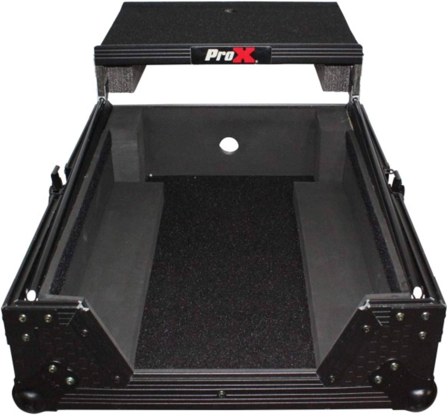 Artist Unknown ProX XS-M12LTBL Black on Black Mixer ATA300 Flight Hard Case For 12" Mixers With a Sliding Laptop Shelf and a Industrial Recessed Butterfly Twist Locklatch