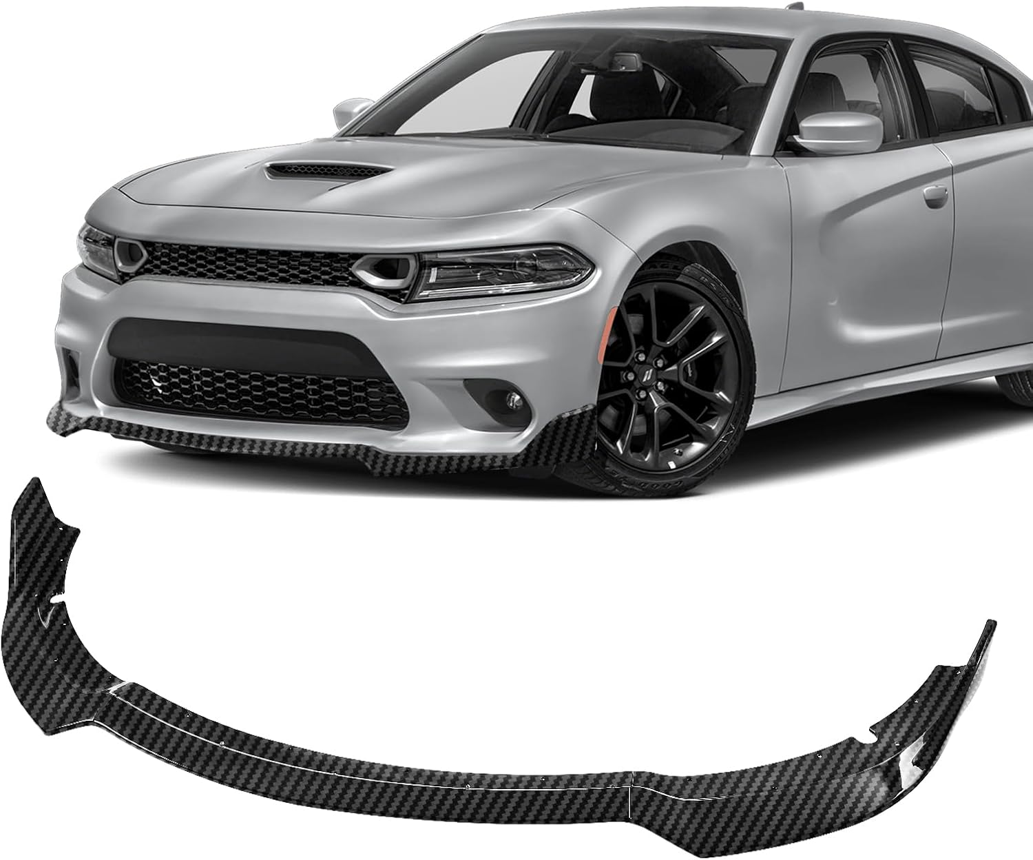 Front Lip Fits for 2015-2023 Dodge Charger 7.5th Gen LD GT R/T SRT Hellcat/Scat Pack Daytona Front Bumper Lip Spoiler ABS Air Chin Body Kit Carbon Style (Not Fits SE SXT Widebody)