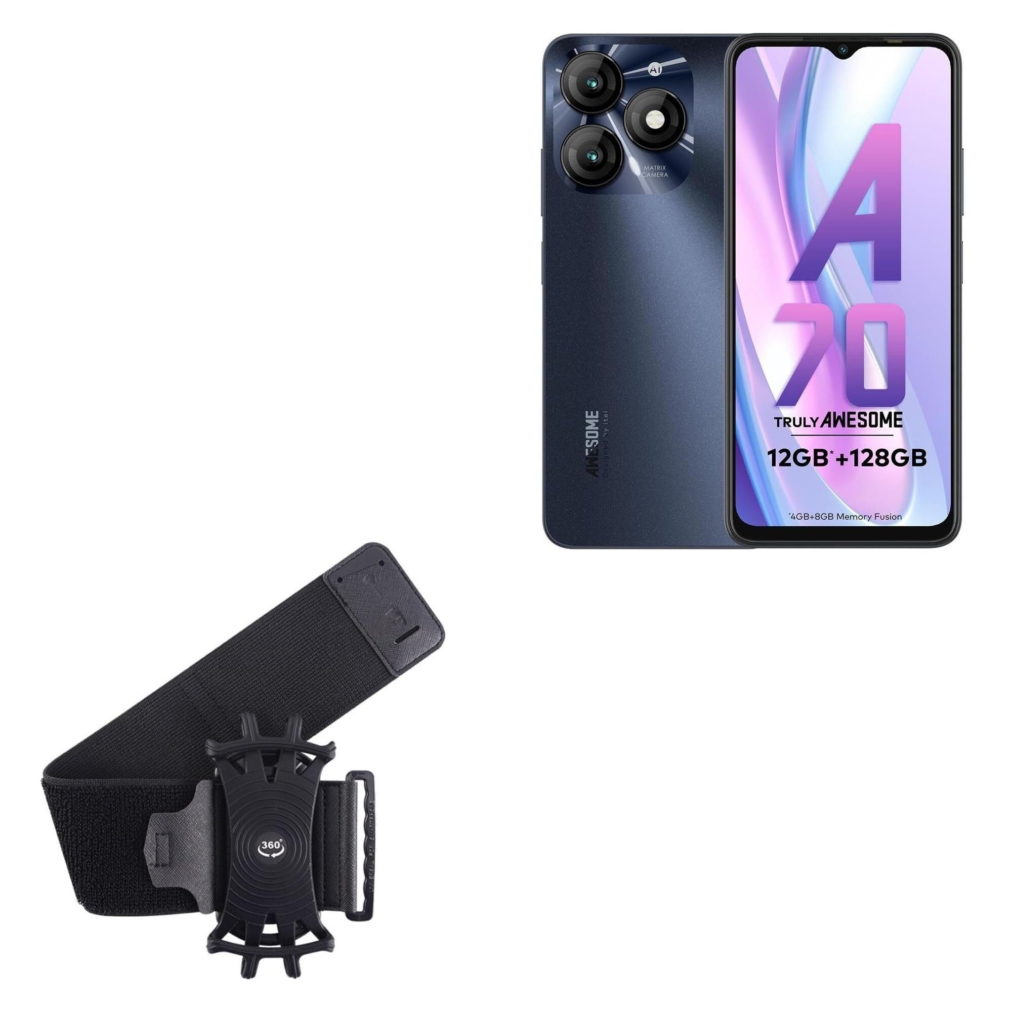 BoxWave Holster Compatible with itel A70 - ActiveStretch Sport Armband, Adjustable Armband for Workout and Running - Jet Black