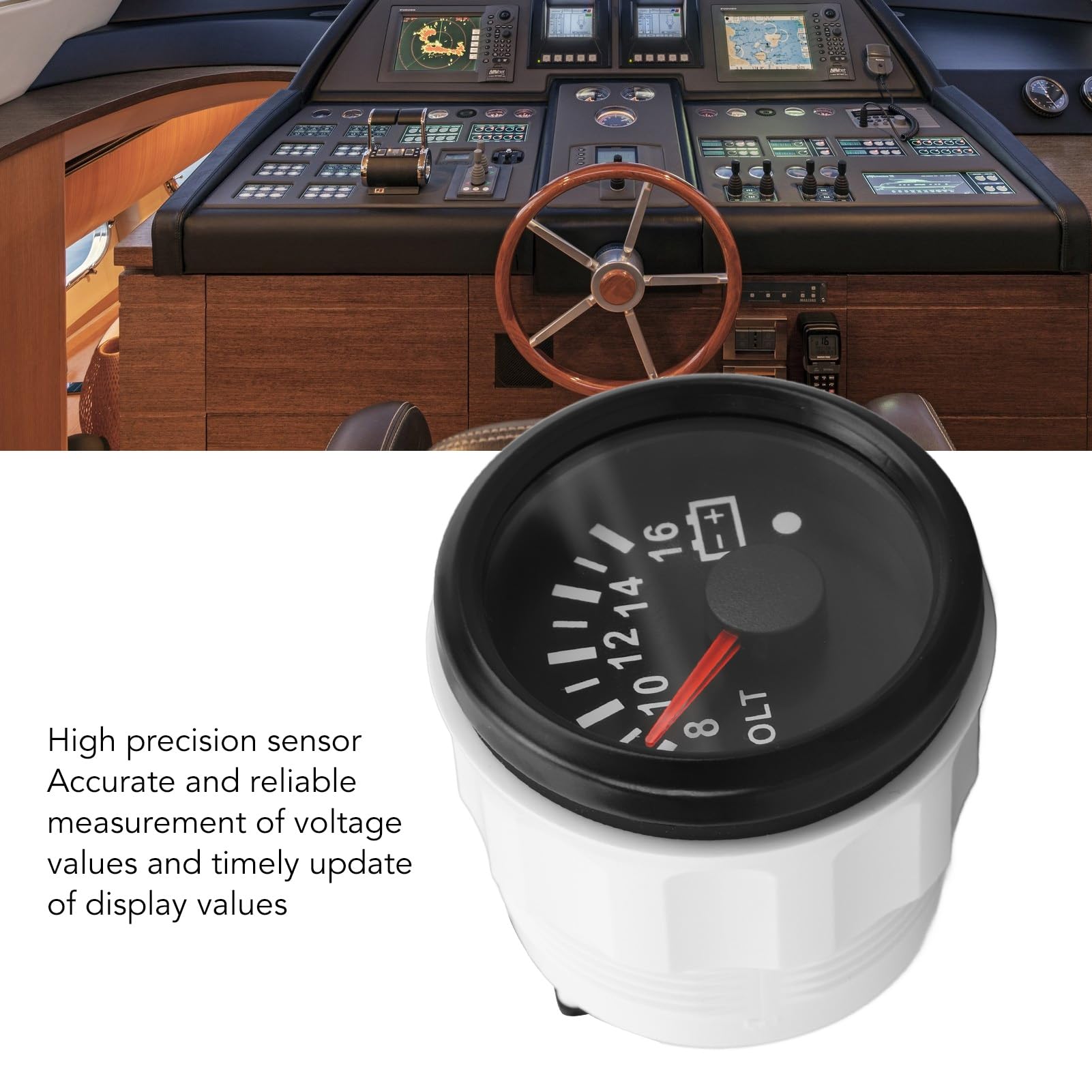 Voltmeter Für Boote, 52 Mm, DC 9 Bis 32 V, Zeigerspannungsmesser Mit Bunter Hintergrundbeleuchtung Für Wohnmobile, Yachten, Fischerboote, Schiffe(Schwarz)
