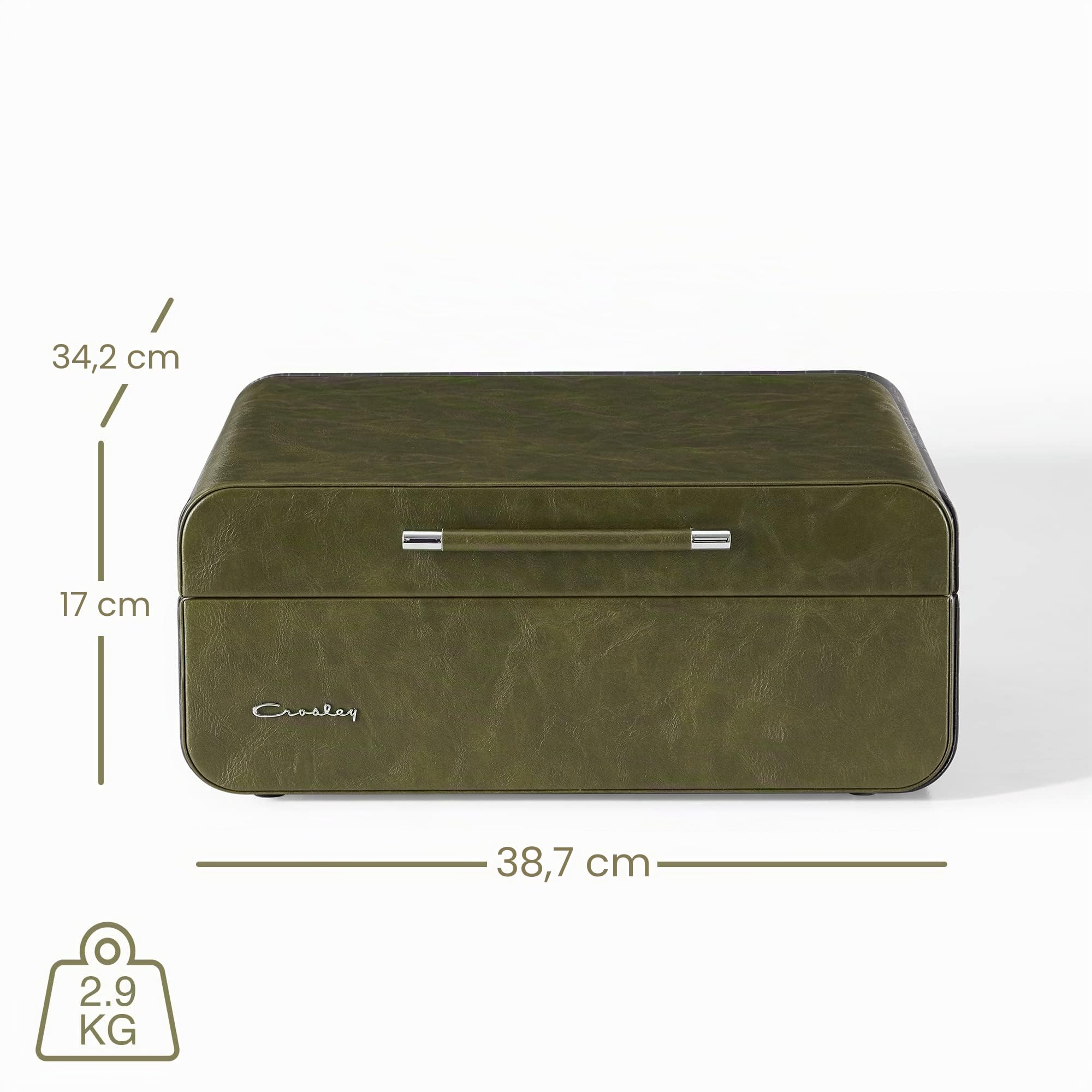 Crosley Mercury Giradischi Vinili con Bluetooth In/out - Giradischi Vintage Design - Lettore di Dischi a 3 Velocità - Per 7", 10" e 12" - Portatile con Custodia Integrata - Verde