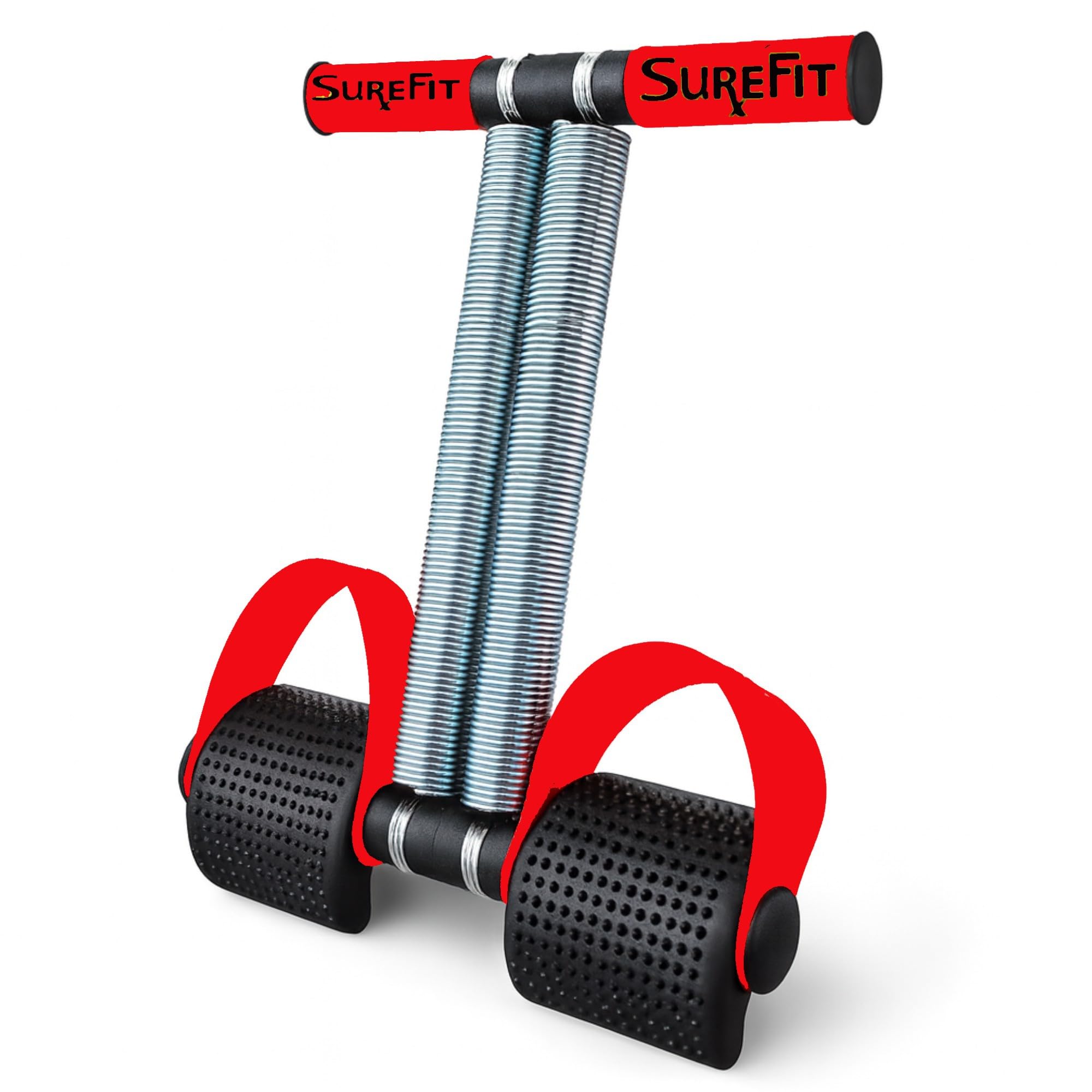 SUREFIT Tummy Trimmer for Men & Women – Double Spring Resistance Abdominal Exerciser | Home Workout Equipment for Core, Arms & Legs | Heavy-Duty Fitness Tool (Red).
