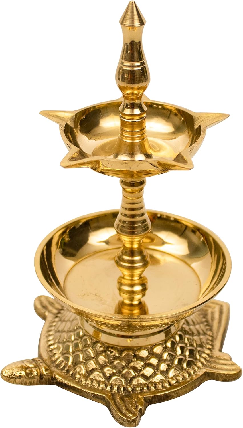 Spillbox Indian Brass Diya | Lamp for Pooja| Puja Kachua Fancy Deep | Kachua Diya | Kerala Fancy Deep | Kerala Deepak for Pooja | Puja | Vasthu Deep (Height – 5.7Inch)- Kachua Fancy