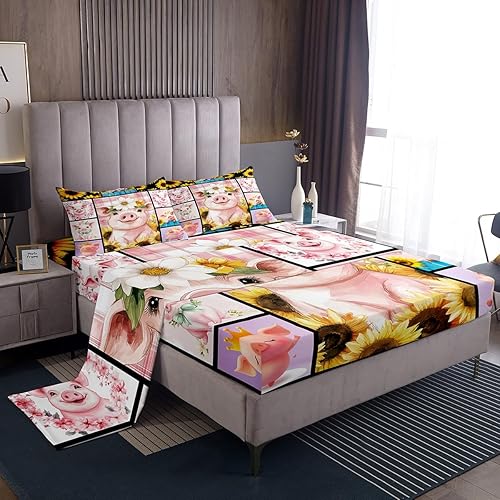 Miniatura 21 de Erosebridal Juego de sábanas de hojas de cannabis, diseño de girasol, tamaño matrimonial para niños y adolescentes, sábana bajera ajustable botánica