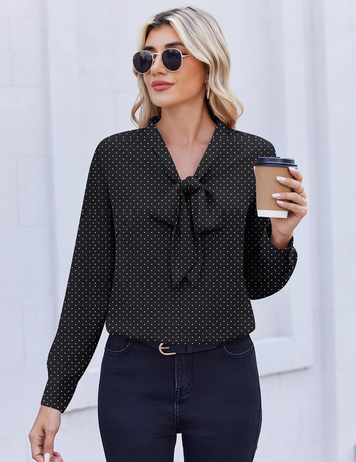 Zeagoo Womens Blouses Chiffon Long Sleeve Shirts Bow Tie Neck Work Tops Business Casual Outfits - Image 3