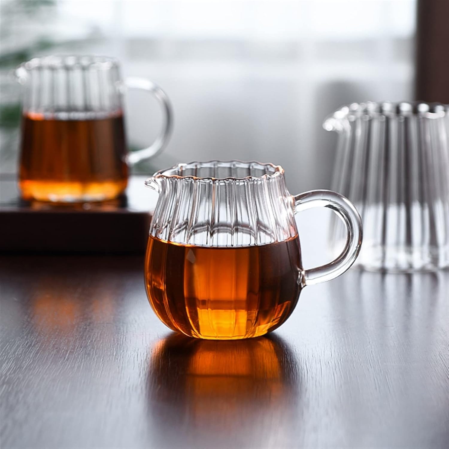 Creamer Pitcher Stripe Milk Cans Heat-resistantn Glass Jug with Handle Coffee Tea Separator Pull Flower Cup Home Cafe Drinkware Milk Pitcher (Color : A1) (A2)