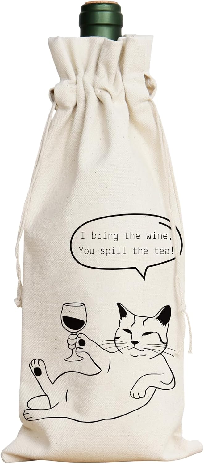 PurpleEssences Wine Gift Bag Bottle Cover, 12.9x5.6 In, Set of 1 - Cat