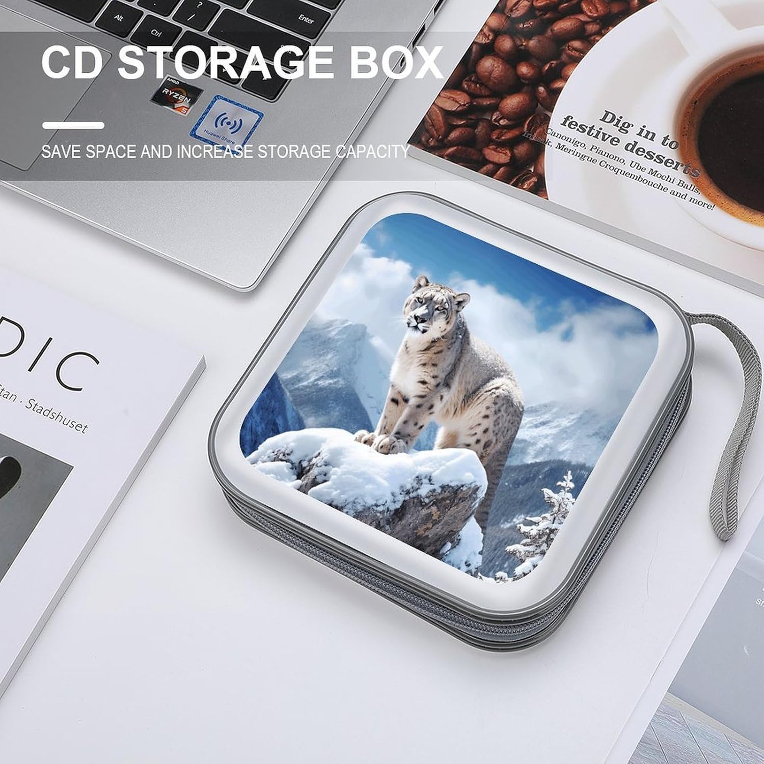 Snow Leopard Mountain DVD Case,Portable Zipper DVD Storage Case CD Collection Bag EVA Protective Blu-ray Wallet Portable Wallet Disc Storage Disc Wallet Bag for Car, Home, Office