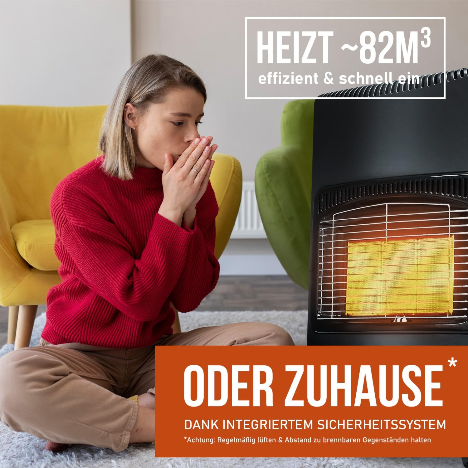 Gasheizung 4200 Watt Heizstrahler, schwarz | Gasofen mit Keramik Gasheizer, inkl. Gasdruckregler und Gasschlauch, Infrarot Keramikbrenner