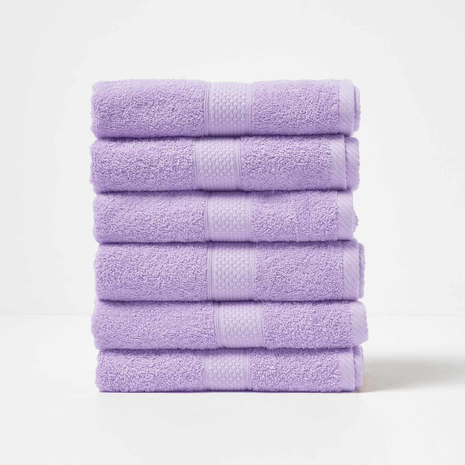 HOMESCAPES Lilac Turkish Cotton Set of 6 Hand Towels Super Soft Thick & Absorbent 500 GSM Towel Heavy Weight for everyday Luxury