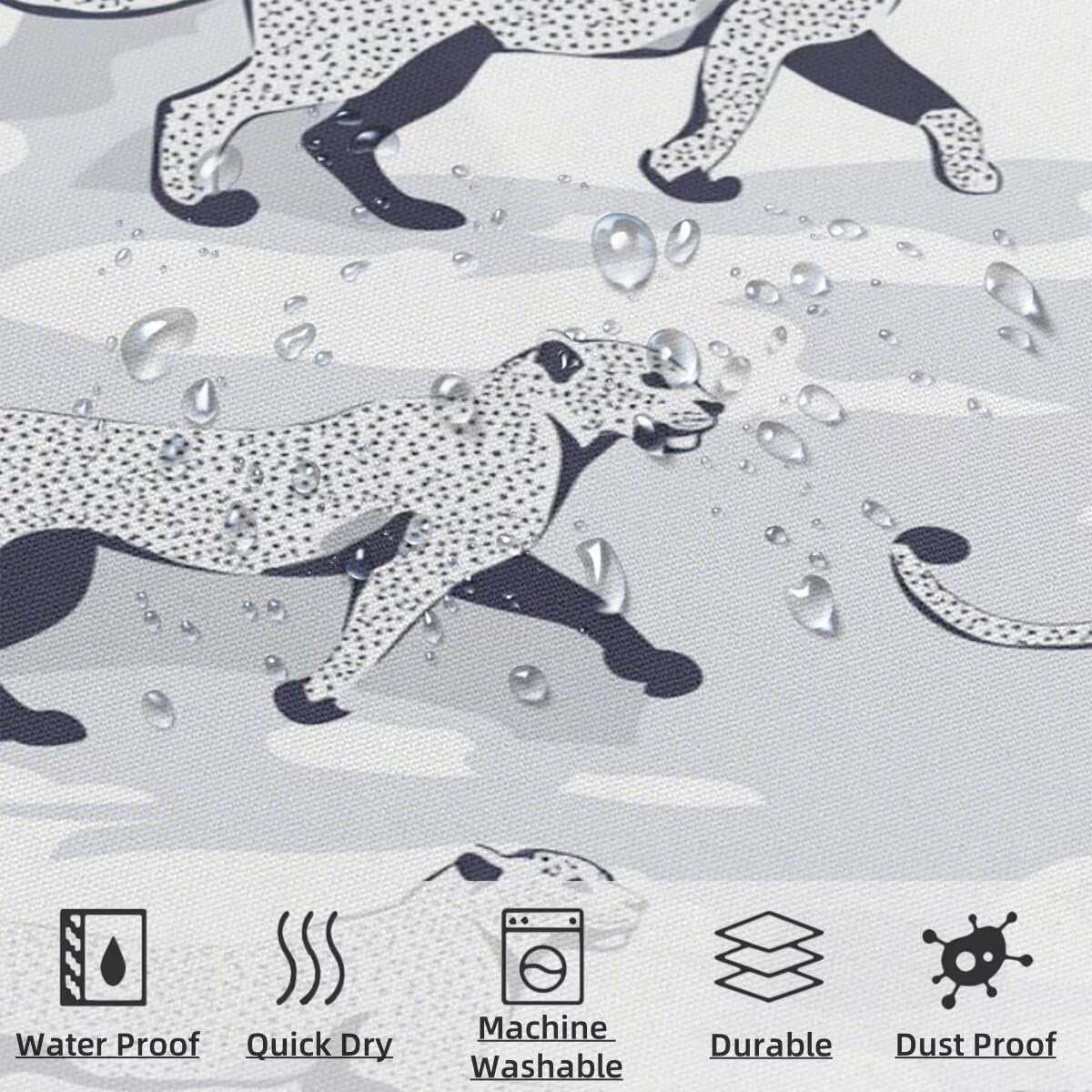 Grau Duschvorhang 240x200, Duschrollo mit 12 Duschvorhang Haken, Leopard Shower Curtains Beschwerter Saum, Waschbar Polyester Stoff Wasserdicht Extra Lang für Badewanne Badezimmer, Geschenke -3173