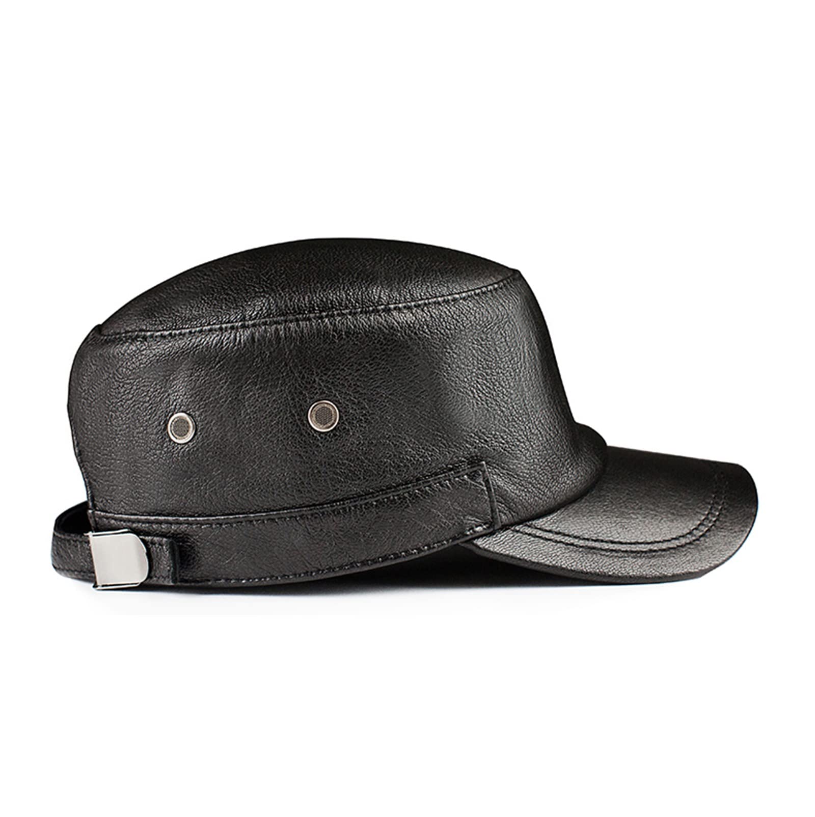 ZYC Męski kapelusz baseballowy jesień i zima na zewnątrz PU Leather Bluszcz Cap Klasyczny Golf Płaska Kapelusz Wojskowy Kapelusz Jazdy Kapelusz Wędkarski,Black,XL (57 58cm)