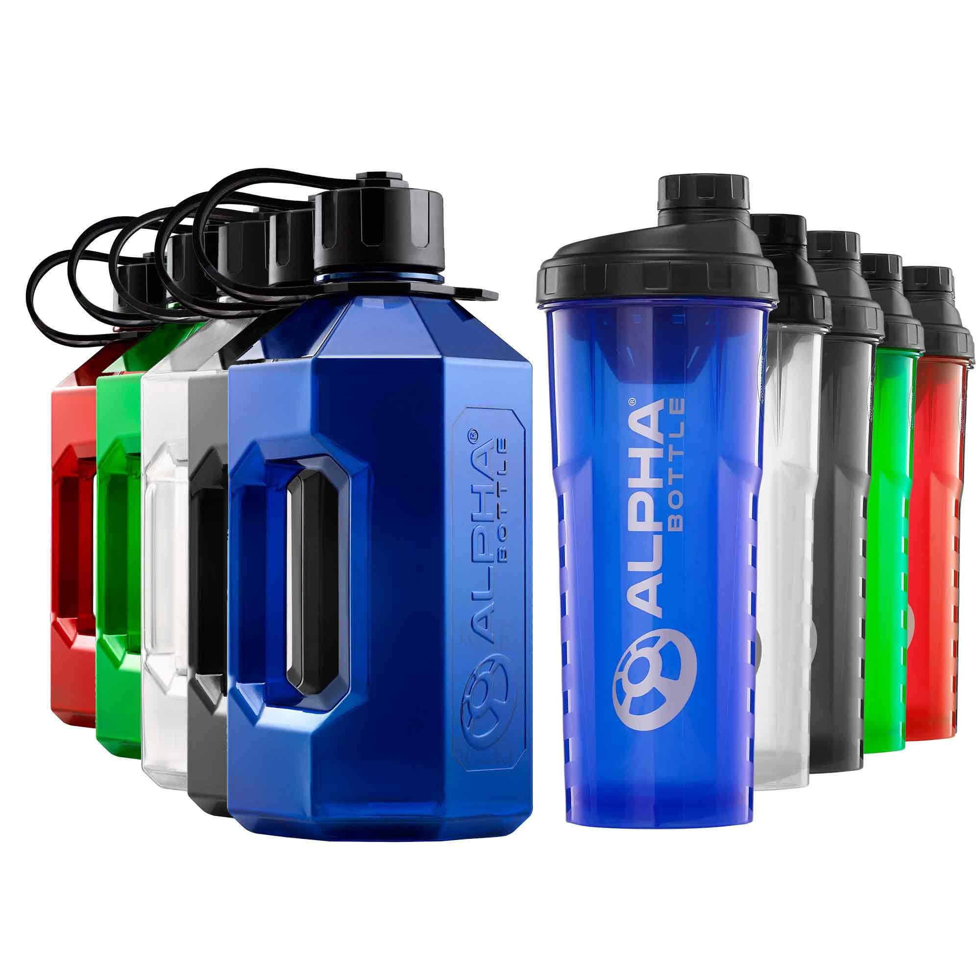Alpha Designs Men's Blue 2 Pack Water Bottle (2.4L) & Protein Shaker Bottle (1L) Bundle - Gym Gifts For & Wo