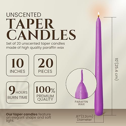 Miniatura 213 de Axiom Candles Velas altas sin goteo de 10 pulgadas sin perfume y sin humo, 9 horas de tiempo de combustión, velas cónicas para el hogar, cenas