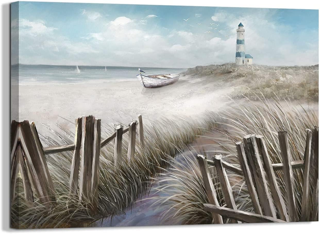 LAIART Blue Ocean Canvas Wall Art Decor Beach Chair Picture Prints，Relaxing Seascape Artwork
