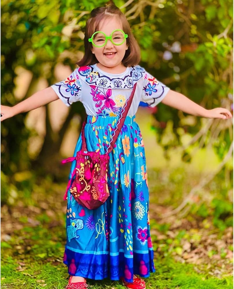 Foierp Mirabel Dress for Kids Encanto Costume for Toddler Birthday Party  Cosplay Dress up Clothes with Bag Glasses Earrings : Clothing, Shoes &  Jewelry