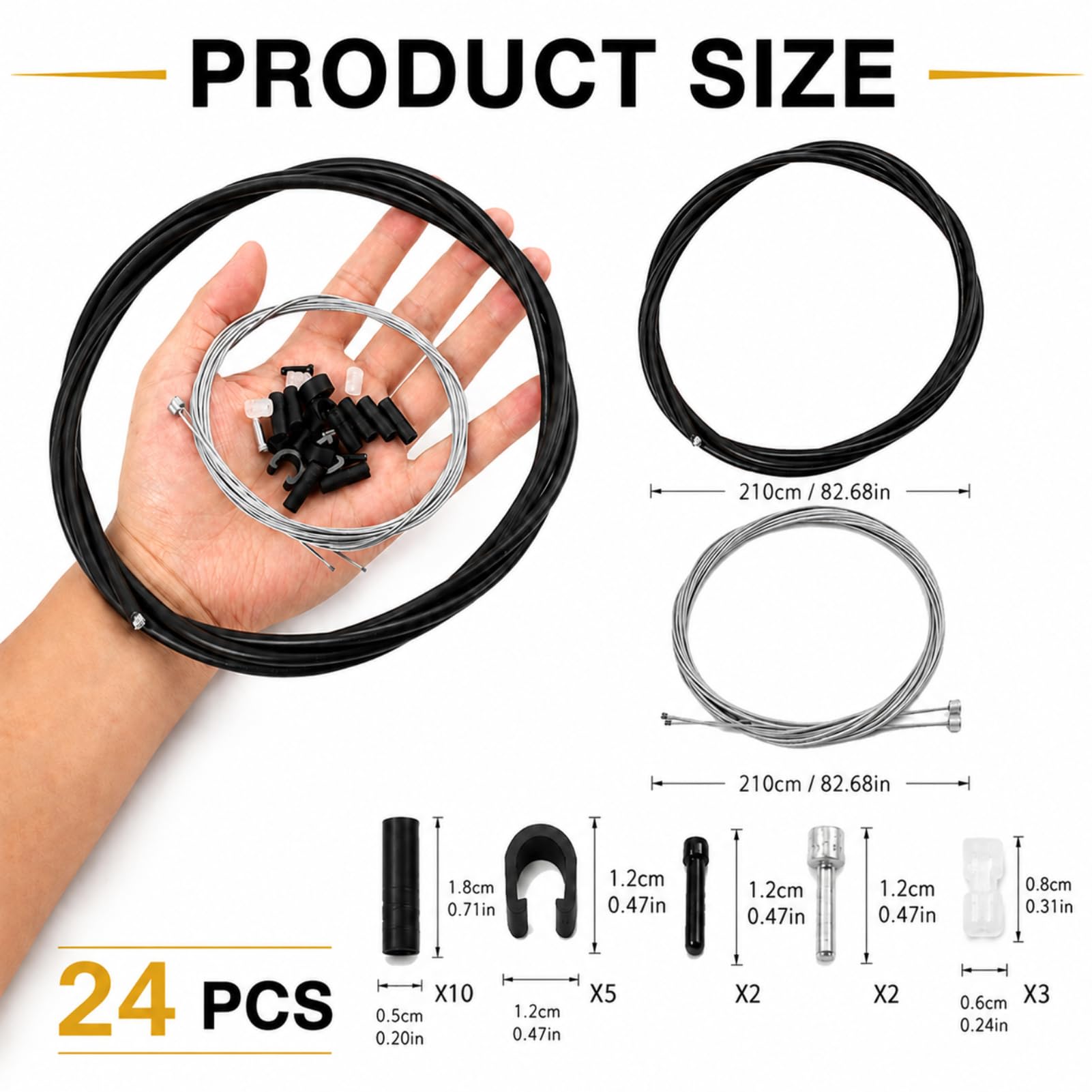 1 Piezas Completo de Cables para Bicicleta, 2100 mm Cable para Cambio de Marchas y Negro Cambio con Clips C, para Bicicletas de Carretera, Instalación Simple y Conveniente, Plegables