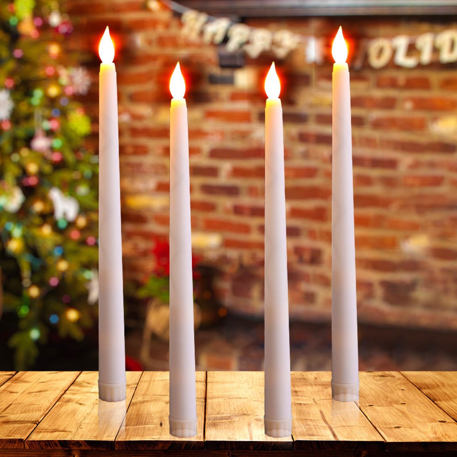 Dwarakesh Enterprises® Pack of 6 Battery Powered Flickering flameless 11 inch Long Pole Long Battery Backup Taper Led Candles (Static Yellow LED,Batteries Included)