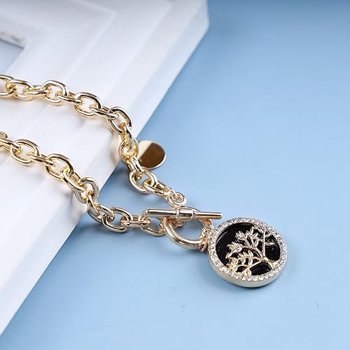 Miniatura 4 de Pulsera de cadena gruesa, cadena de eslabones dorados, pulsera de palanca con dije de disco de diamantes de imitación, pulsera con cierre de OT,