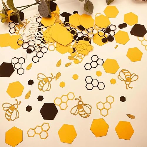 Miniatura 5 de 100 unidades de confeti de abeja, confeti de abeja con purpurina dorada, confeti de punto de abeja amarillo y negro, confeti hexagonal para baby