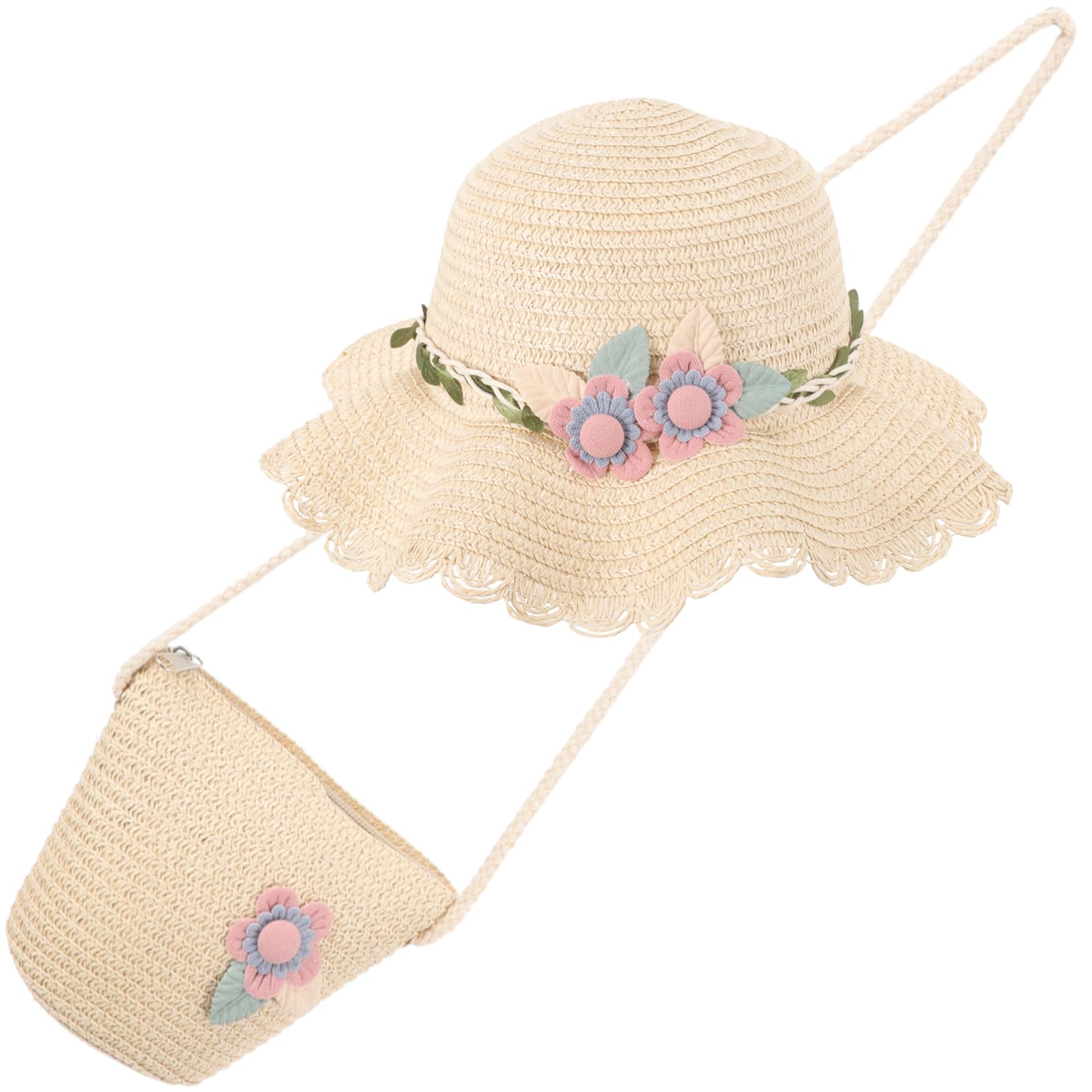 GALPADA Cappello da Spiaggia per Ragazze Cappello di Paglia Borsa di Paglia per Cappello da Sole Cappello da Spiaggia in Cappelli da Donna Cuffia da Spiaggia Cannuccia